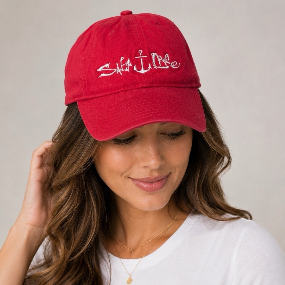 Salt Life Hat Cap Strap Back One Size Pink Twill Embroidered Beach Logo Mens